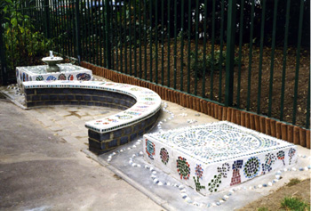 South Park School, fountain and reading corner.
