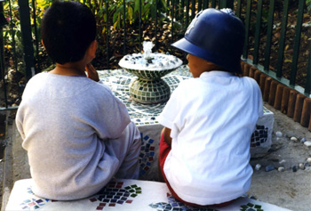 South Park School, fountain and reading corner.